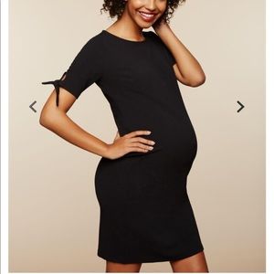 Black Knot Sleeve Textured Maternity Dress